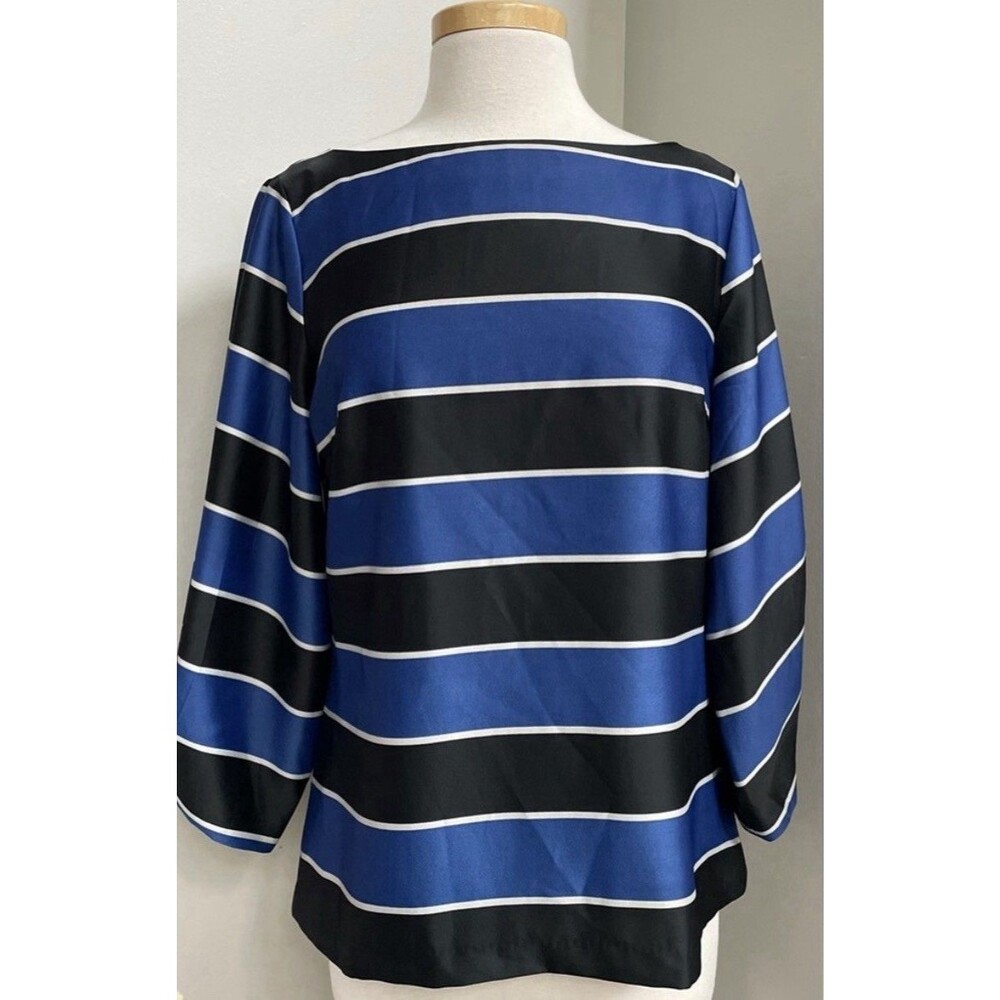 NWT's Banana Republic Blue/Black/White Striped Blouse~Size Small
